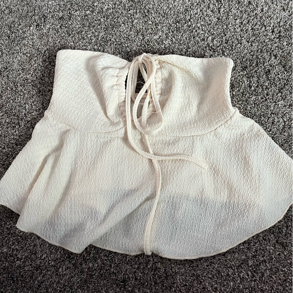 Cream Lace-Up Strapless Top